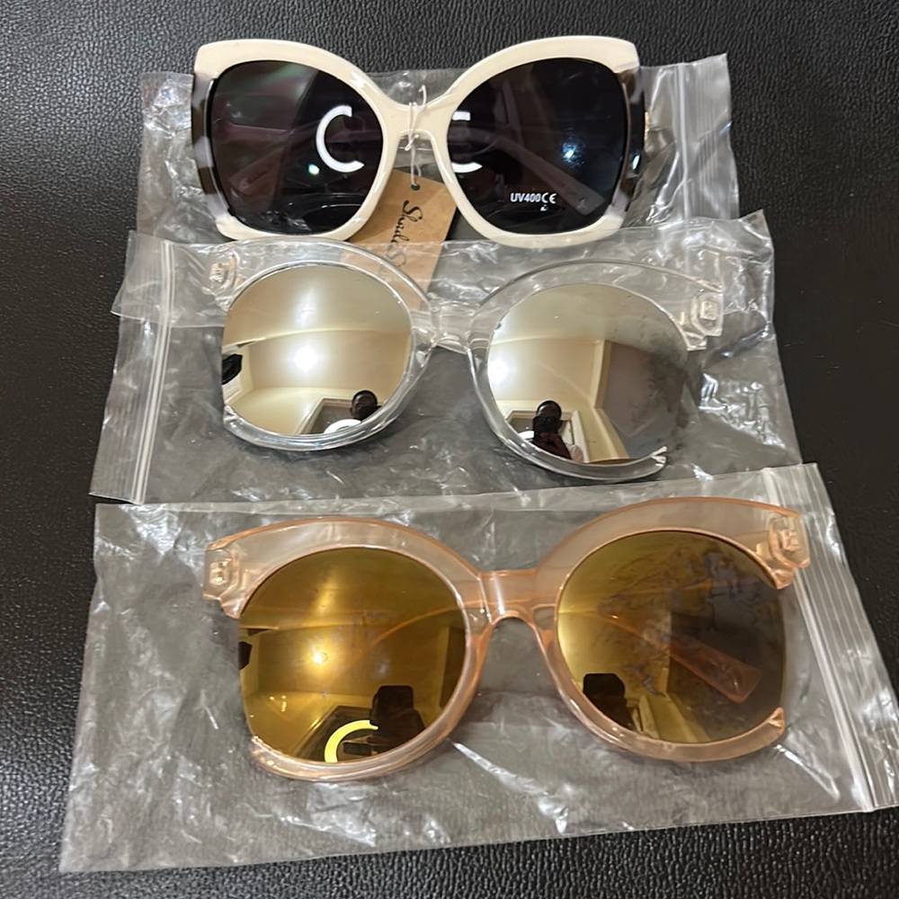 3 Women's Oversize Side Cut‎ Transparent Sunglasses